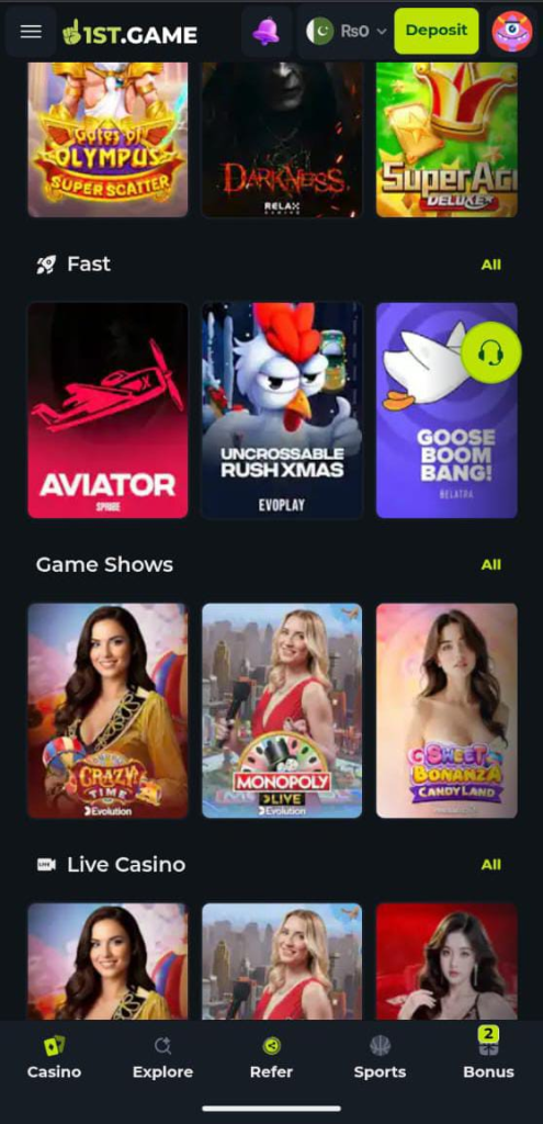 Game Categories Available in 1st Game.